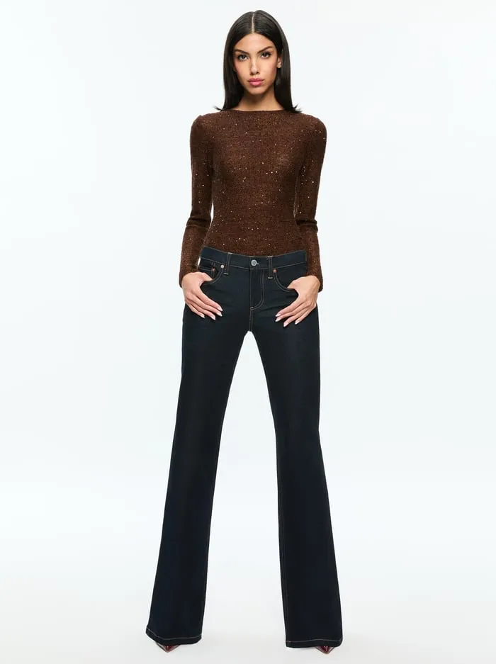 Sweaters Women Alice Olivia Eneida Sequin Pullover Espresso