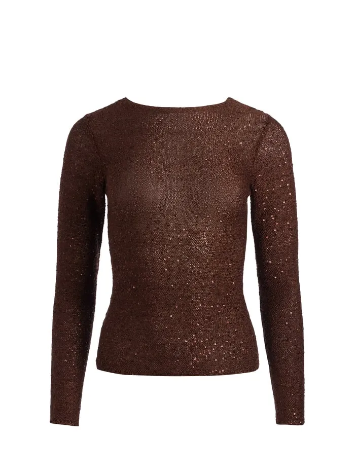 Sweaters Women Alice Olivia Eneida Sequin Pullover Espresso