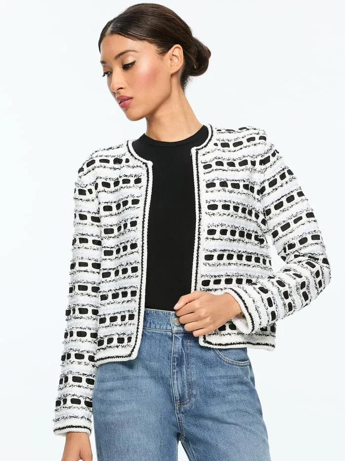 Sweaters Women Alice Olivia Marjorie Tweed Cardigan Soft Whiteblack