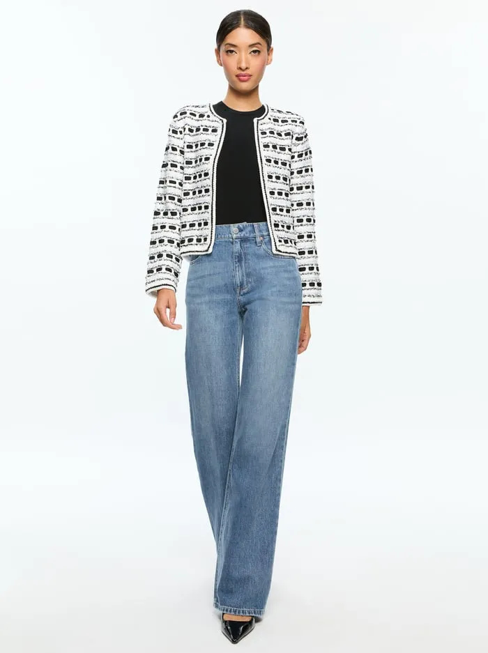 Sweaters Women Alice Olivia Marjorie Tweed Cardigan Soft Whiteblack