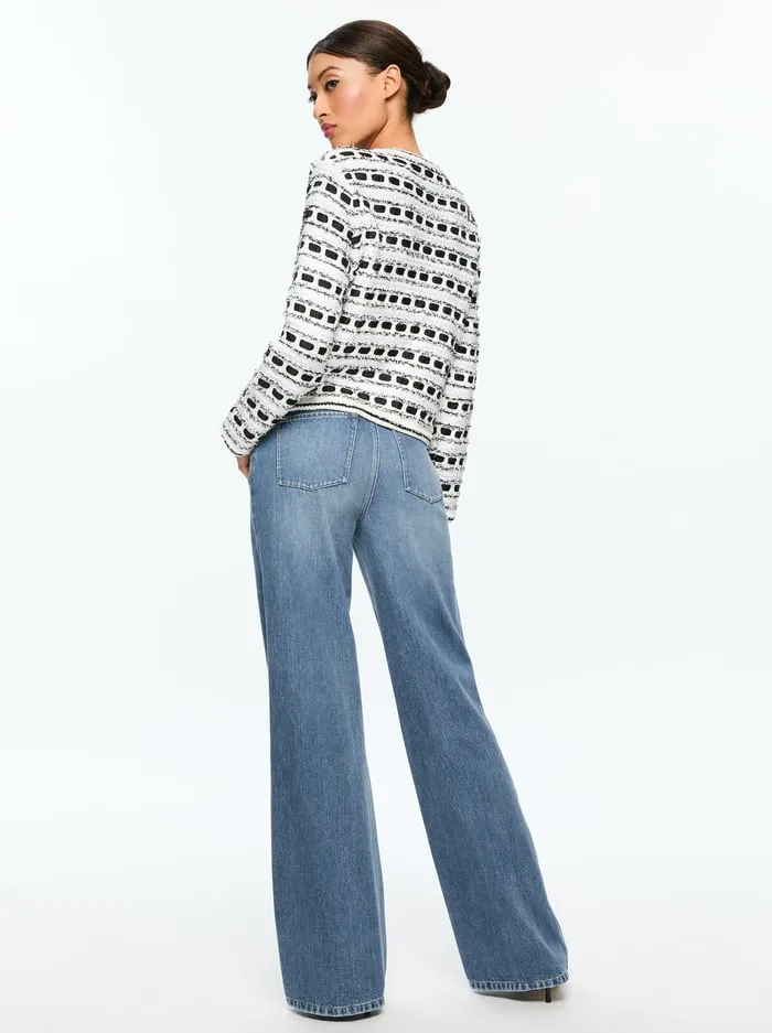 Sweaters Women Alice Olivia Marjorie Tweed Cardigan Soft Whiteblack