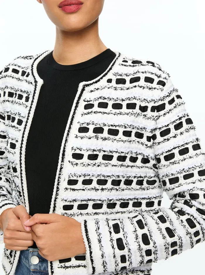 Sweaters Women Alice Olivia Marjorie Tweed Cardigan Soft Whiteblack