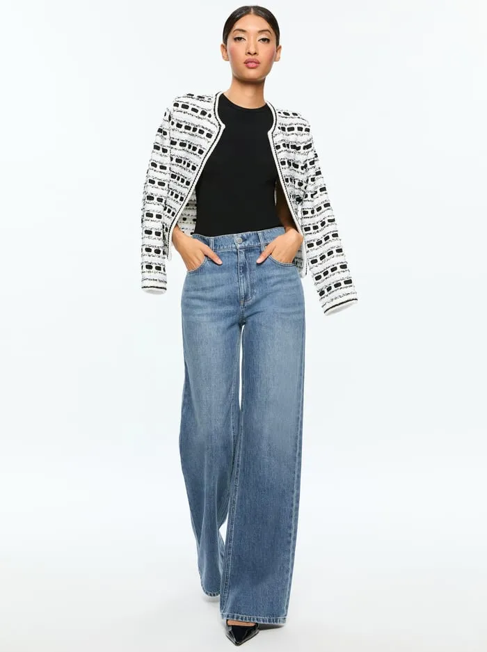 Sweaters Women Alice Olivia Marjorie Tweed Cardigan Soft Whiteblack