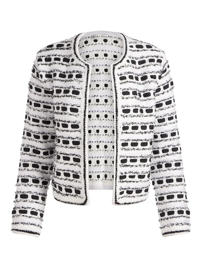 Sweaters Women Alice Olivia Marjorie Tweed Cardigan Soft Whiteblack