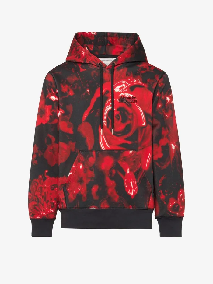 TShirts And Sweatshirts Men Alexander McQueen Wax Flower Hooded Sweatshirt Blackred