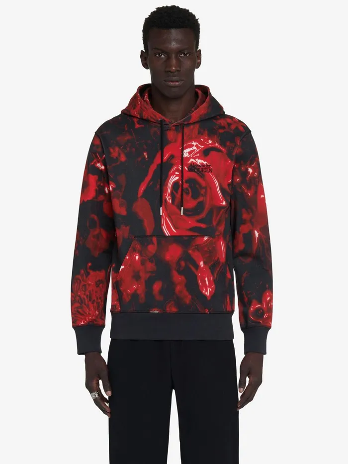 TShirts And Sweatshirts Men Alexander McQueen Wax Flower Hooded Sweatshirt Blackred TShirts And Sweatshirts Men Alexander McQueen Wax Flower Hooded Sweatshirt Blackred
