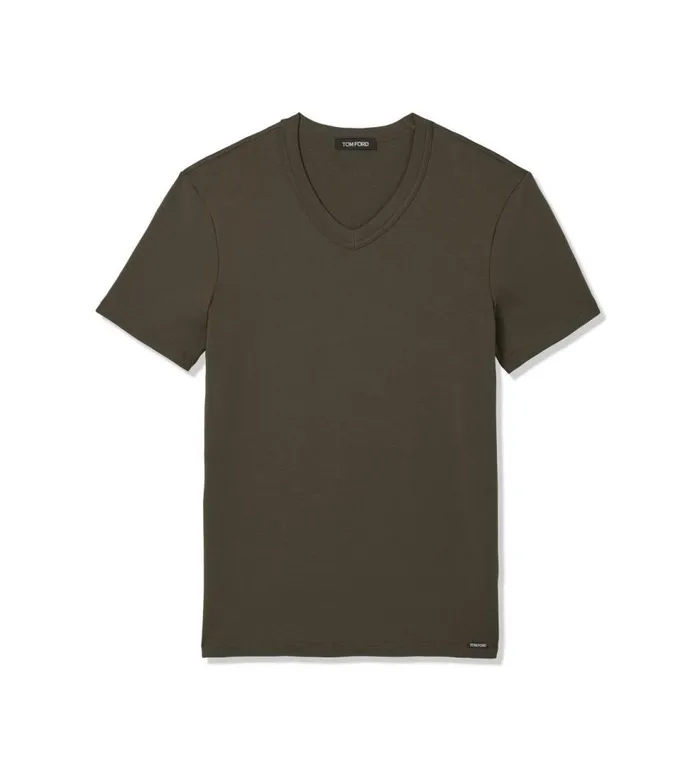 TShirts Men TOM FORD COTTON VNECK TSHIRT Military Green