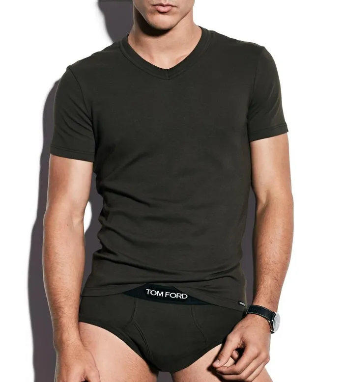 TShirts Men TOM FORD COTTON VNECK TSHIRT Military Green