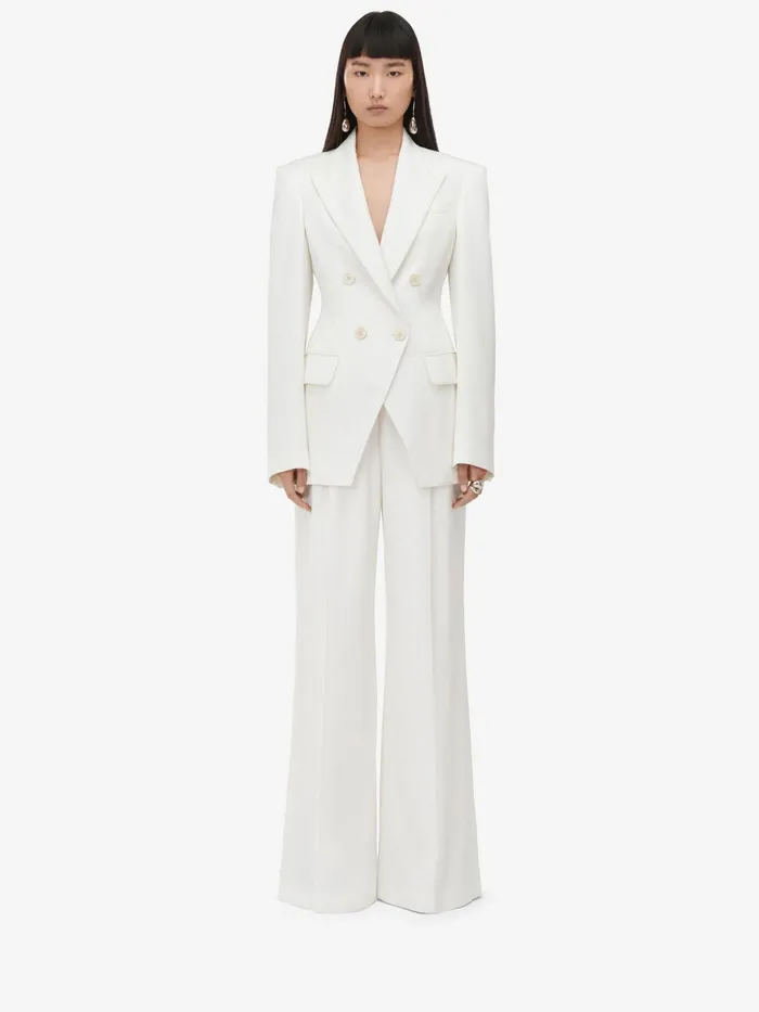 Tailoring Women Alexander McQueen Double Pleat Wide Leg Trousers Ivory
