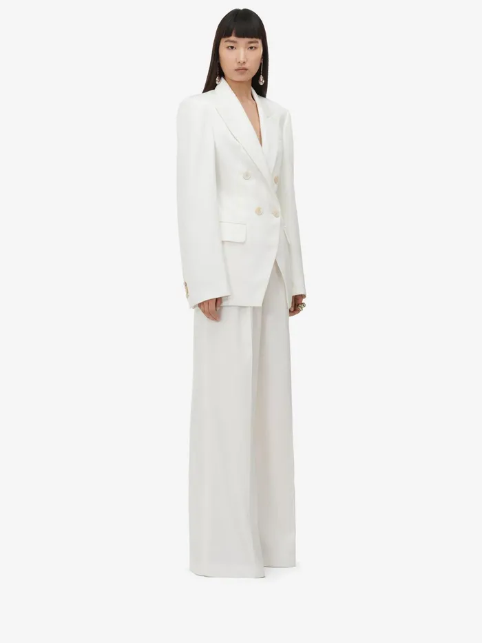 Tailoring Women Alexander McQueen Double Pleat Wide Leg Trousers Ivory