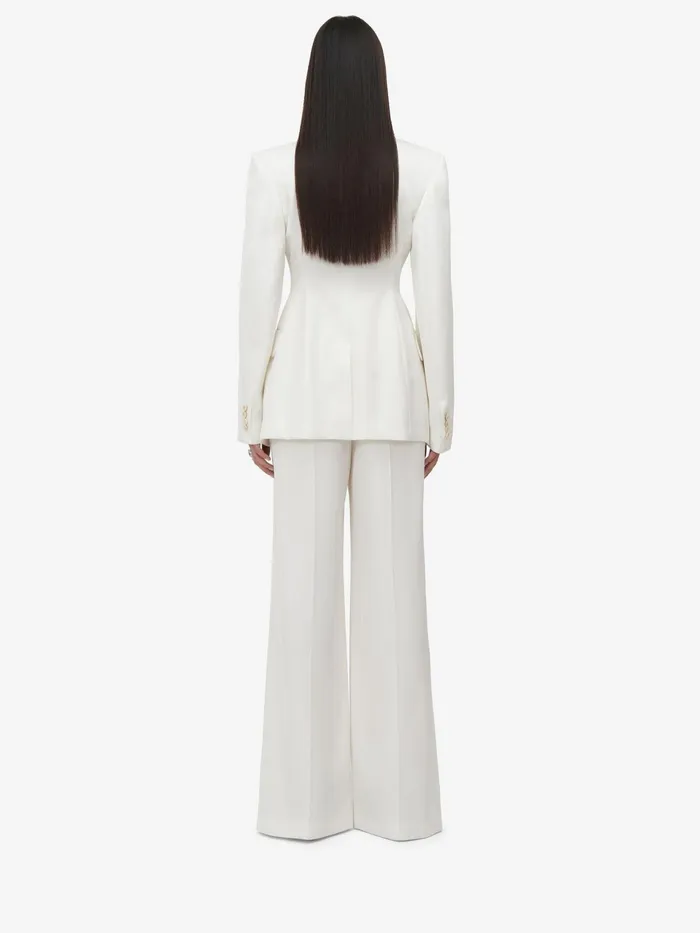 Tailoring Women Alexander McQueen Double Pleat Wide Leg Trousers Ivory