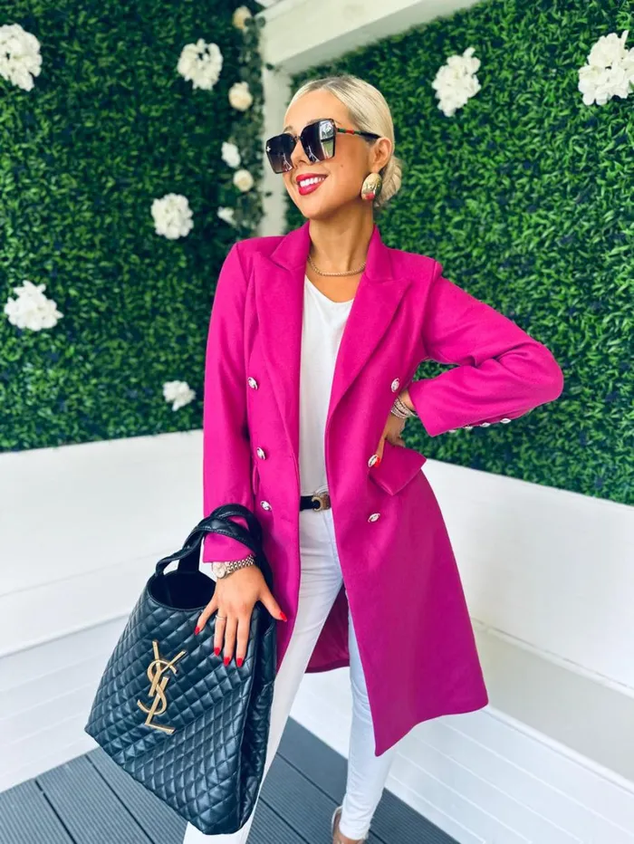 Tara Double Breasted Coat Berry Womens Canella Lane Coats and Jackets