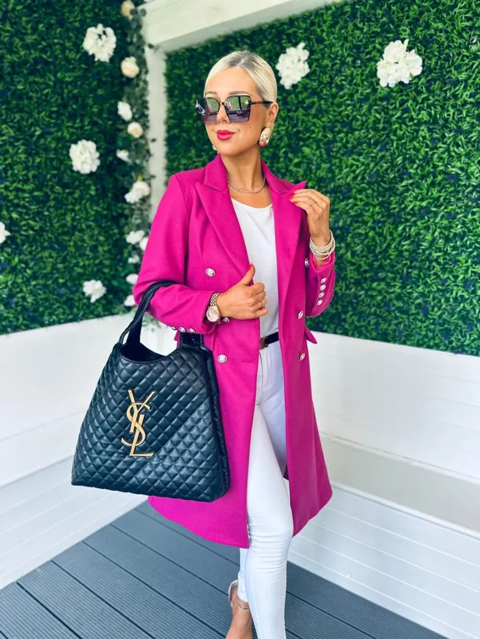 Tara Double Breasted Coat Berry Womens Canella Lane Coats and Jackets