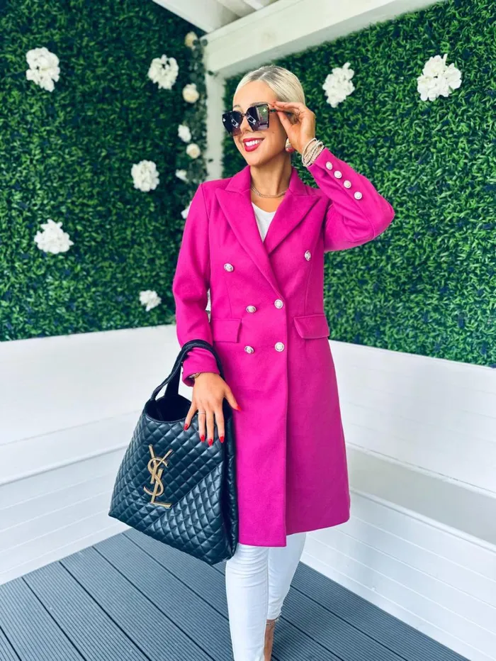 Tara Double Breasted Coat Berry Womens Canella Lane Coats and Jackets