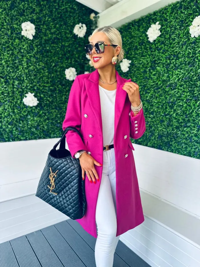 Tara Double Breasted Coat Berry Womens Canella Lane Coats and Jackets