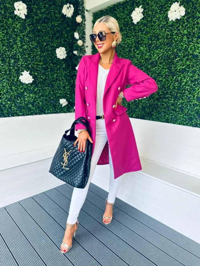 Tara Double Breasted Coat Berry Womens Canella Lane Coats and Jackets