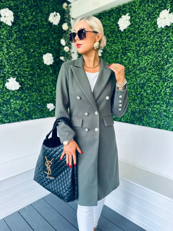Tara Double Breasted Coat Khaki Womens Canella Lane Coats and Jackets