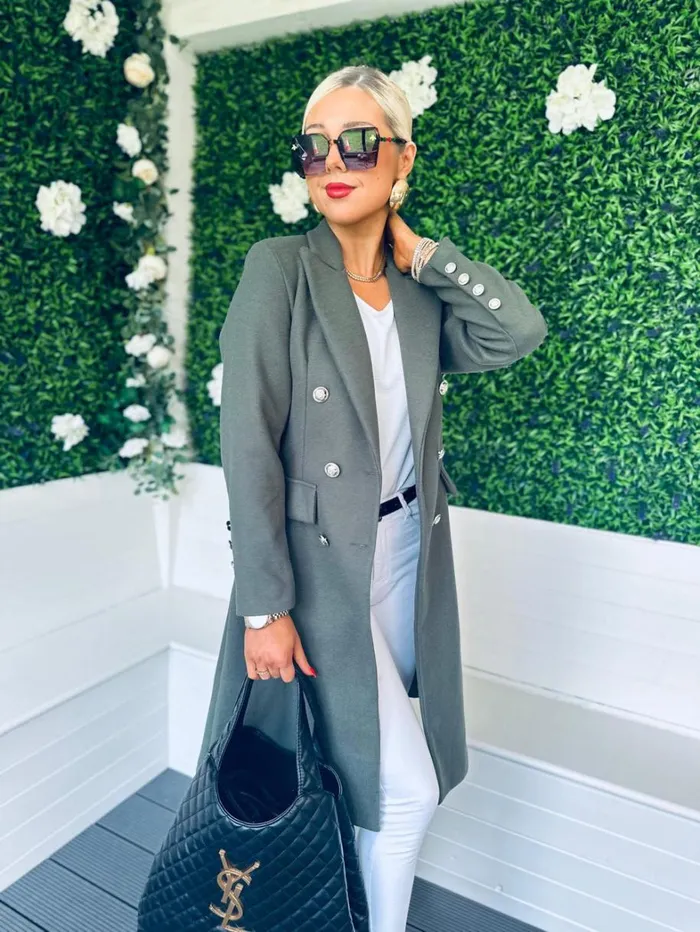 Tara Double Breasted Coat Khaki Womens Canella Lane Coats and Jackets