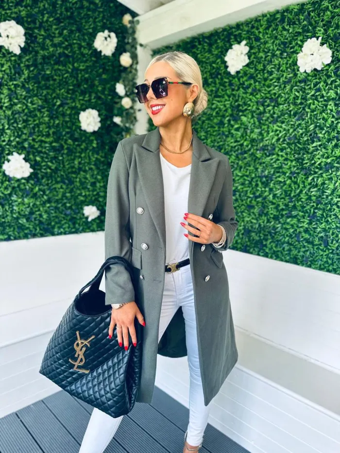 Tara Double Breasted Coat Khaki Womens Canella Lane Coats and Jackets