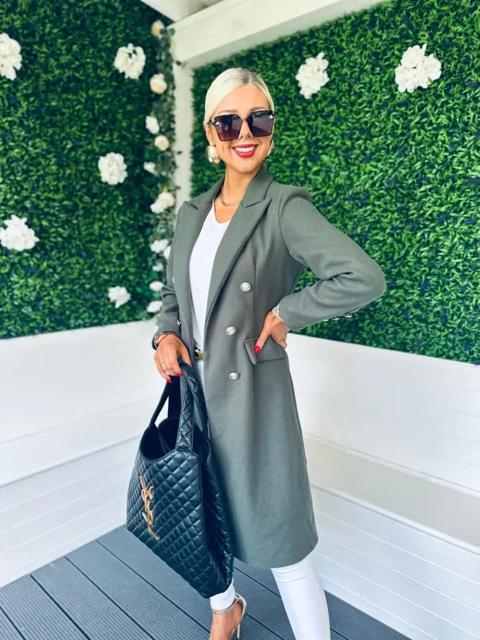 Tara Double Breasted Coat Khaki Womens Canella Lane Coats and Jackets