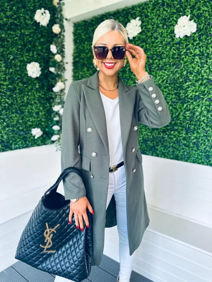 Tara Double Breasted Coat Khaki Womens Canella Lane Coats and Jackets