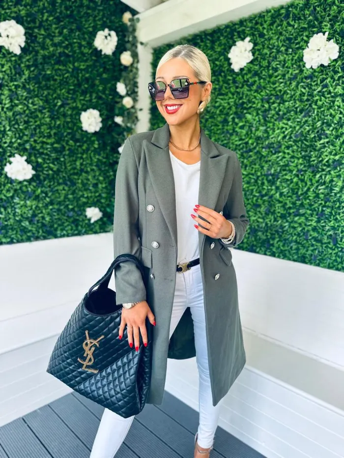 Tara Double Breasted Coat Khaki Womens Canella Lane Coats and Jackets