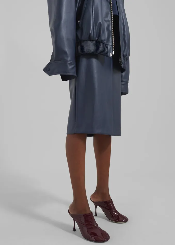 The Frankie Shop Bottoms Women Brooklyn Faux Leather Midi Skirt 8211 Navy