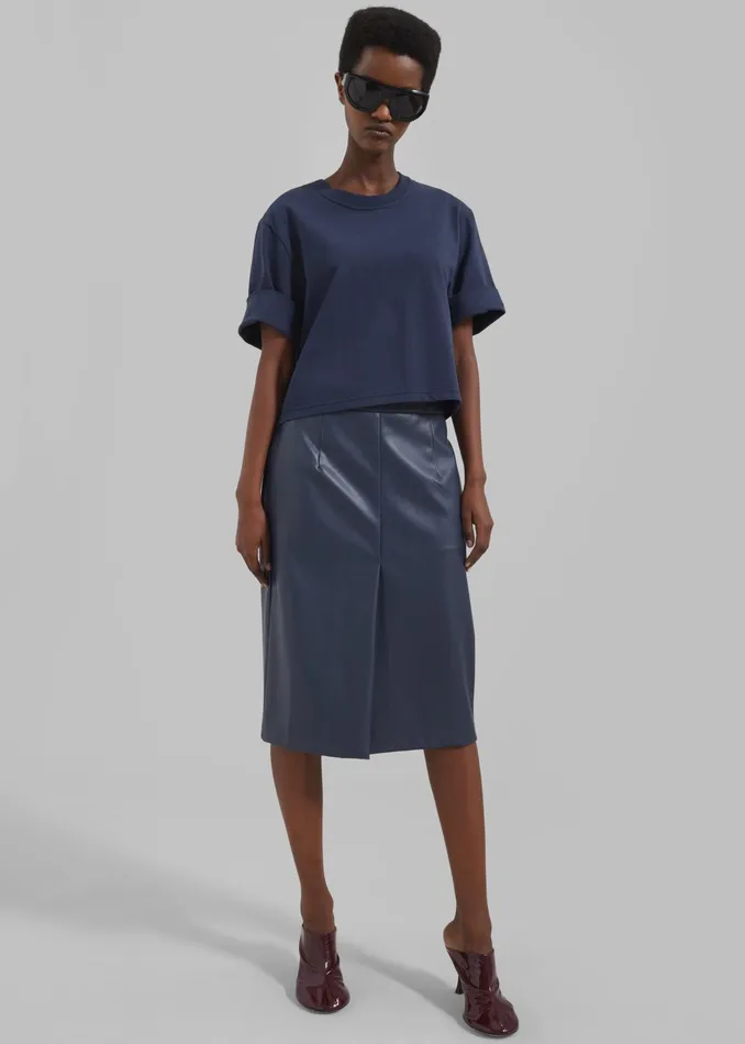 The Frankie Shop Bottoms Women Brooklyn Faux Leather Midi Skirt 8211 Navy