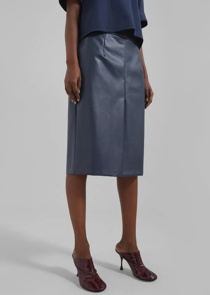 The Frankie Shop Bottoms Women Brooklyn Faux Leather Midi Skirt 8211 Navy