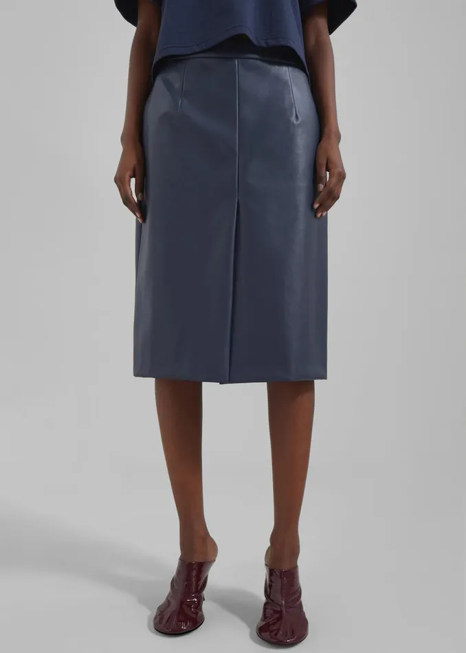 The Frankie Shop Bottoms Women Brooklyn Faux Leather Midi Skirt 8211 Navy