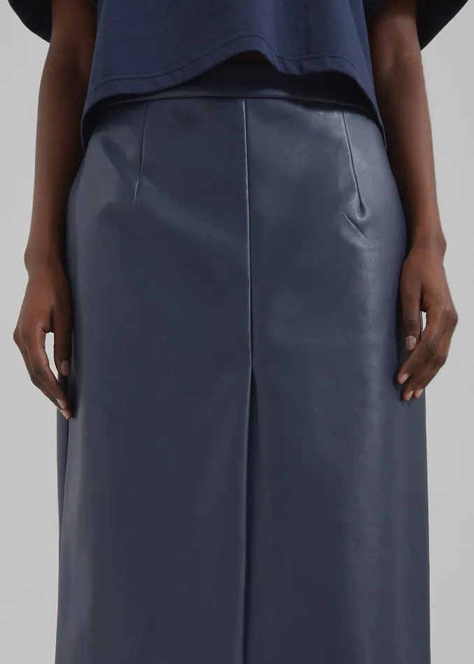 The Frankie Shop Bottoms Women Brooklyn Faux Leather Midi Skirt 8211 Navy