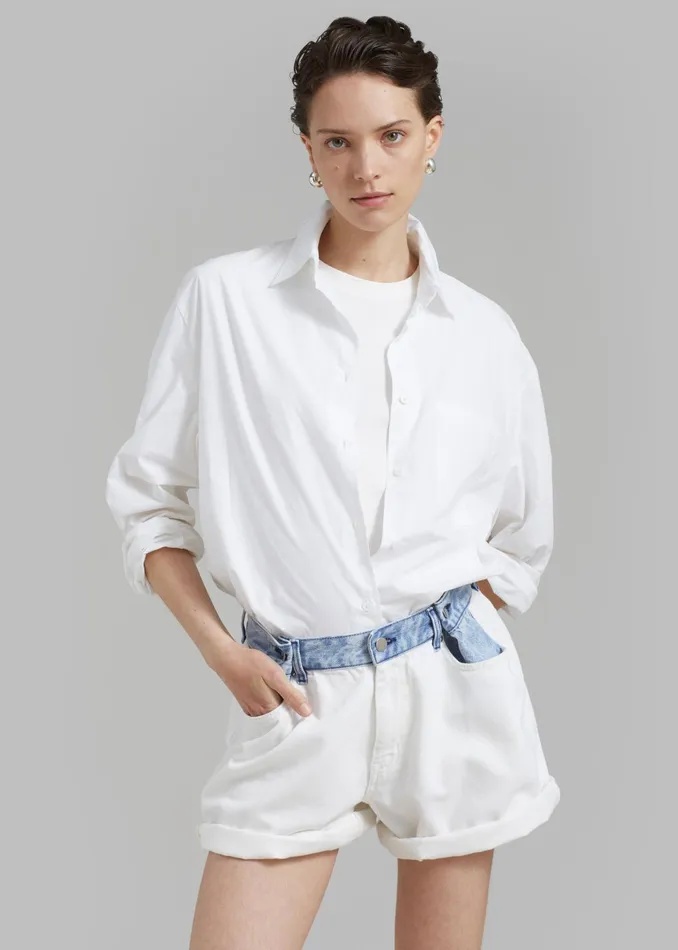The Frankie Shop Bottoms Women Hayla Contrast Denim Shorts 8211 Off WhiteBlue