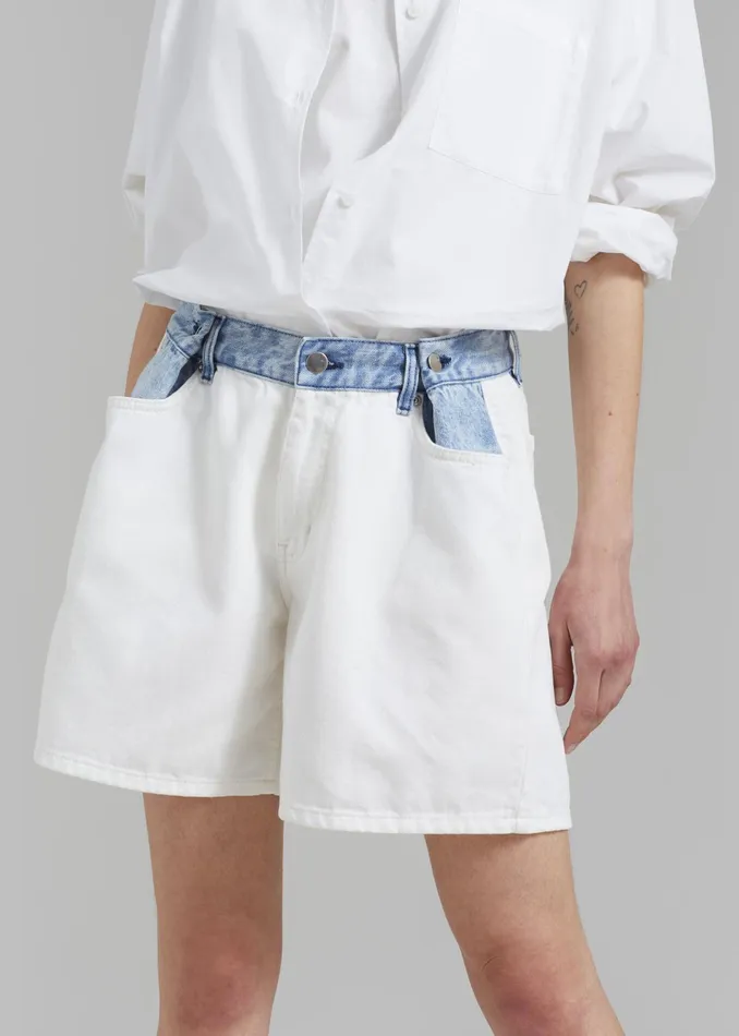 The Frankie Shop Bottoms Women Hayla Contrast Denim Shorts 8211 Off WhiteBlue