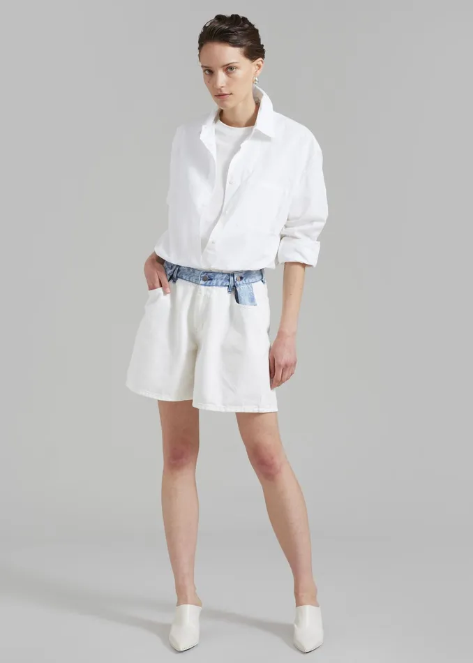 The Frankie Shop Bottoms Women Hayla Contrast Denim Shorts 8211 Off WhiteBlue