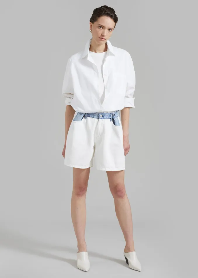 The Frankie Shop Bottoms Women Hayla Contrast Denim Shorts 8211 Off WhiteBlue