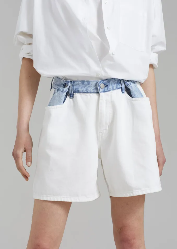 The Frankie Shop Bottoms Women Hayla Contrast Denim Shorts 8211 Off WhiteBlue