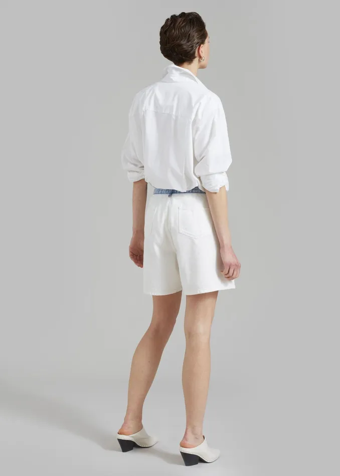 The Frankie Shop Bottoms Women Hayla Contrast Denim Shorts 8211 Off WhiteBlue