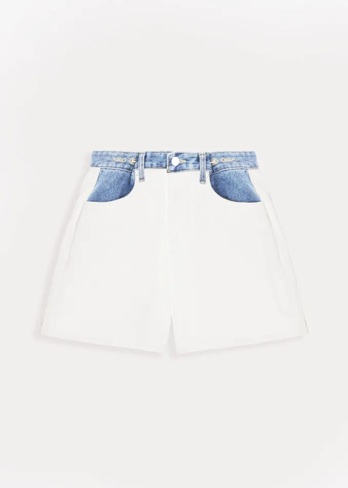 The Frankie Shop Bottoms Women Hayla Contrast Denim Shorts 8211 Off WhiteBlue