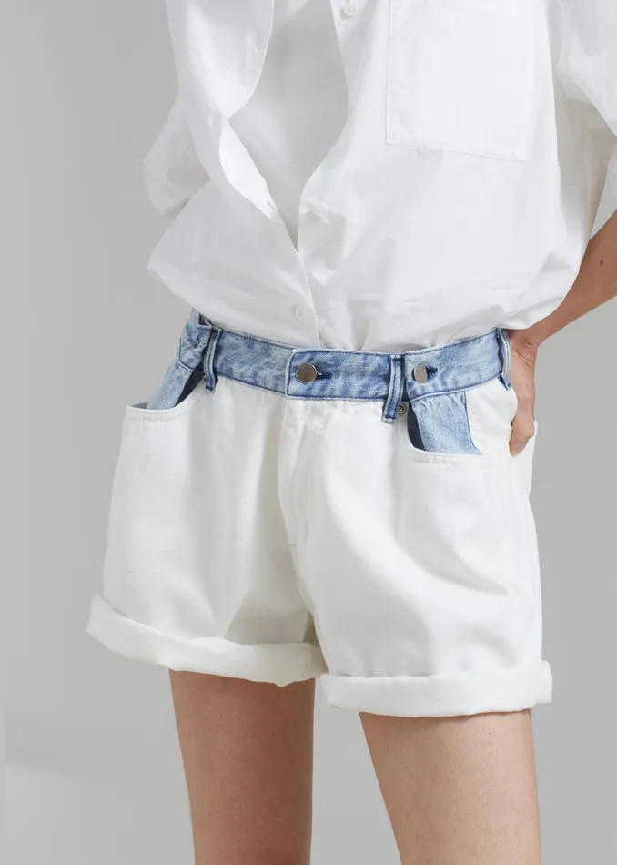 The Frankie Shop Bottoms Women Hayla Contrast Denim Shorts 8211 Off WhiteBlue