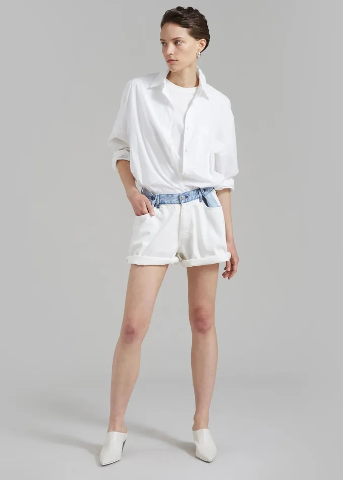 The Frankie Shop Bottoms Women Hayla Contrast Denim Shorts 8211 Off WhiteBlue