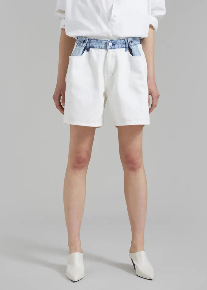 The Frankie Shop Bottoms Women Hayla Contrast Denim Shorts 8211 Off WhiteBlue