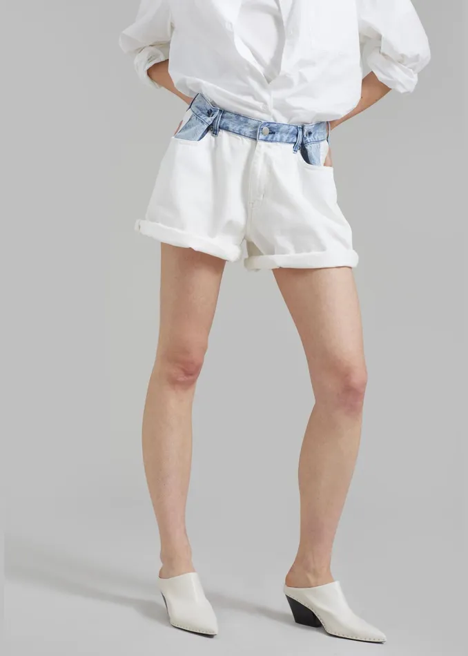 The Frankie Shop Bottoms Women Hayla Contrast Denim Shorts 8211 Off WhiteBlue