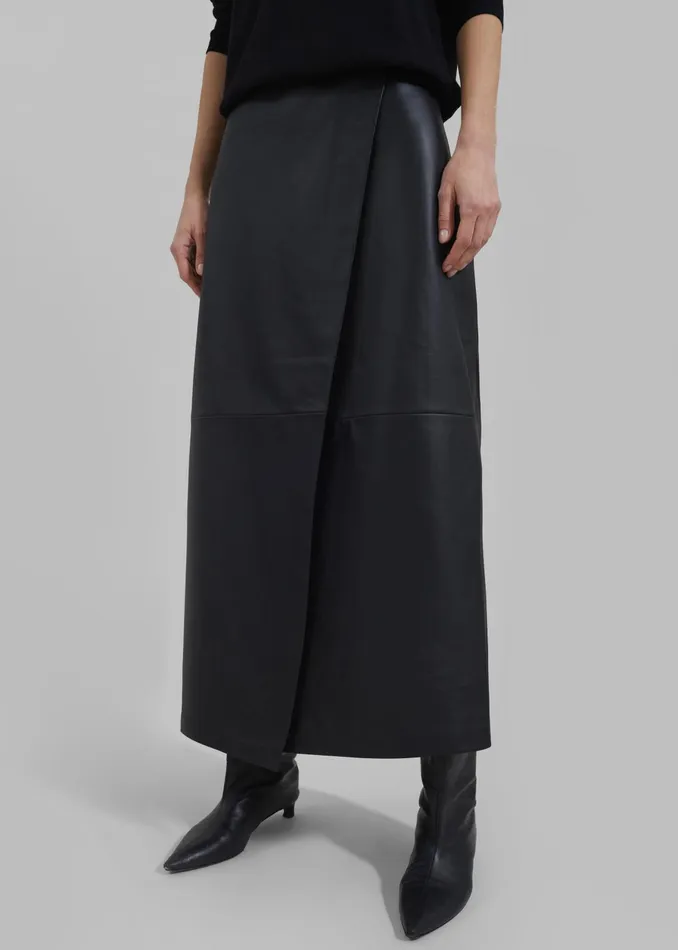 The Frankie Shop Bottoms Women Hedi Leather Midi Wrap Skirt 8211 Black