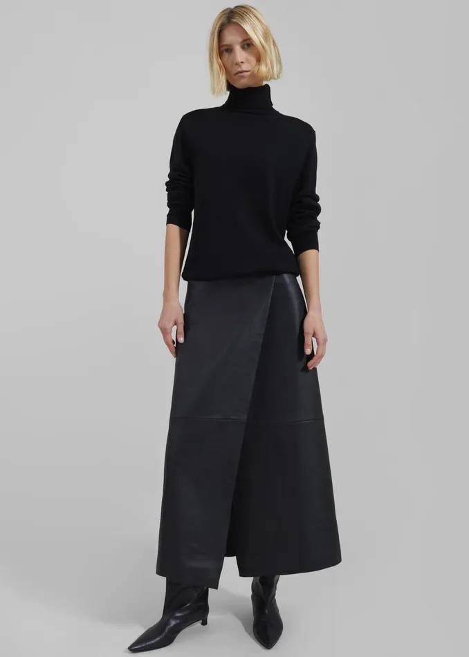 The Frankie Shop Bottoms Women Hedi Leather Midi Wrap Skirt 8211 Black