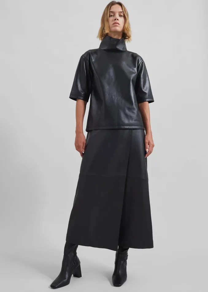 The Frankie Shop Bottoms Women Hedi Leather Midi Wrap Skirt 8211 Black