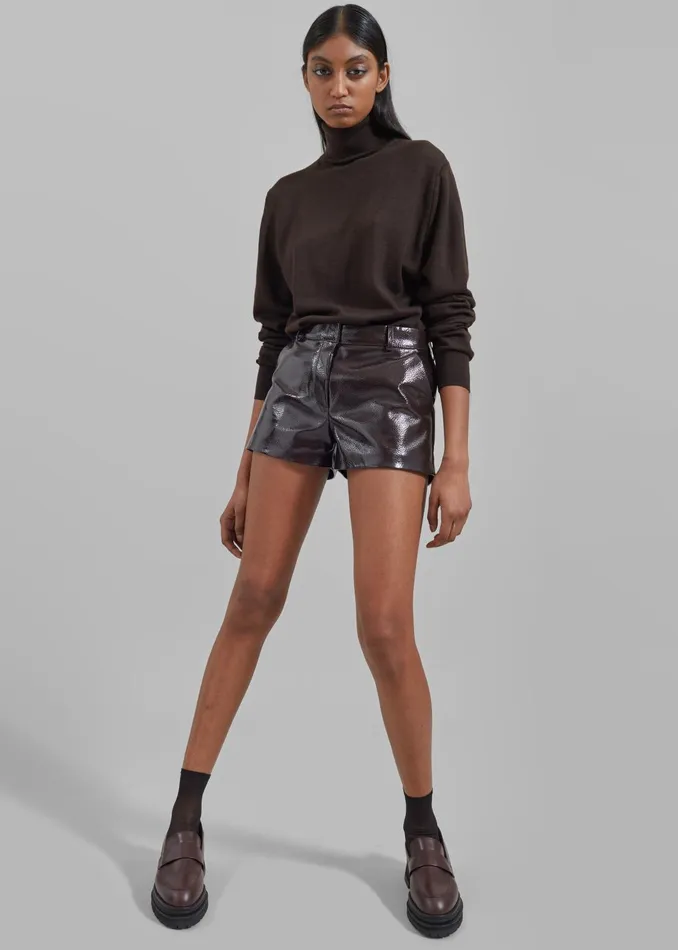 The Frankie Shop Bottoms Women Kate Crackled Faux Leather Mini Shorts 8211 Brown