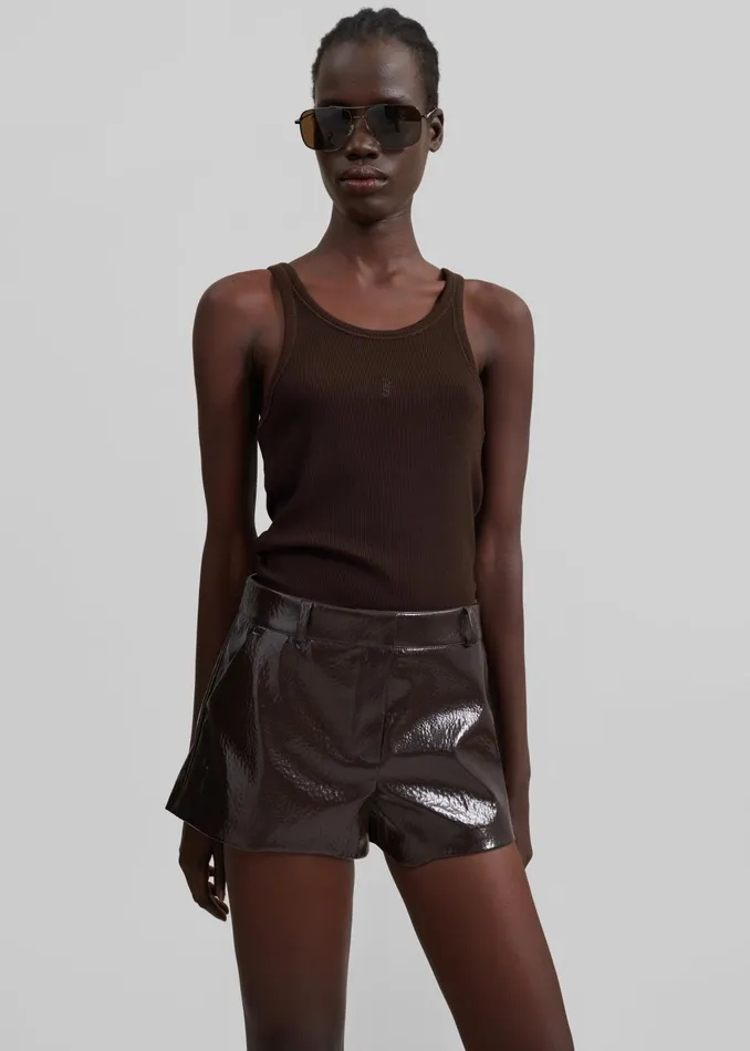 The Frankie Shop Bottoms Women Kate Crackled Faux Leather Mini Shorts 8211 Brown