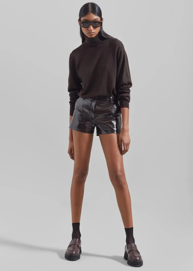 The Frankie Shop Bottoms Women Kate Crackled Faux Leather Mini Shorts 8211 Brown