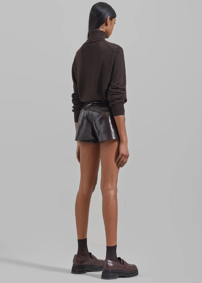 The Frankie Shop Bottoms Women Kate Crackled Faux Leather Mini Shorts 8211 Brown