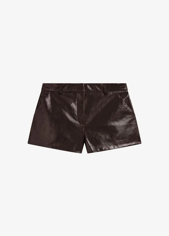 The Frankie Shop Bottoms Women Kate Crackled Faux Leather Mini Shorts 8211 Brown